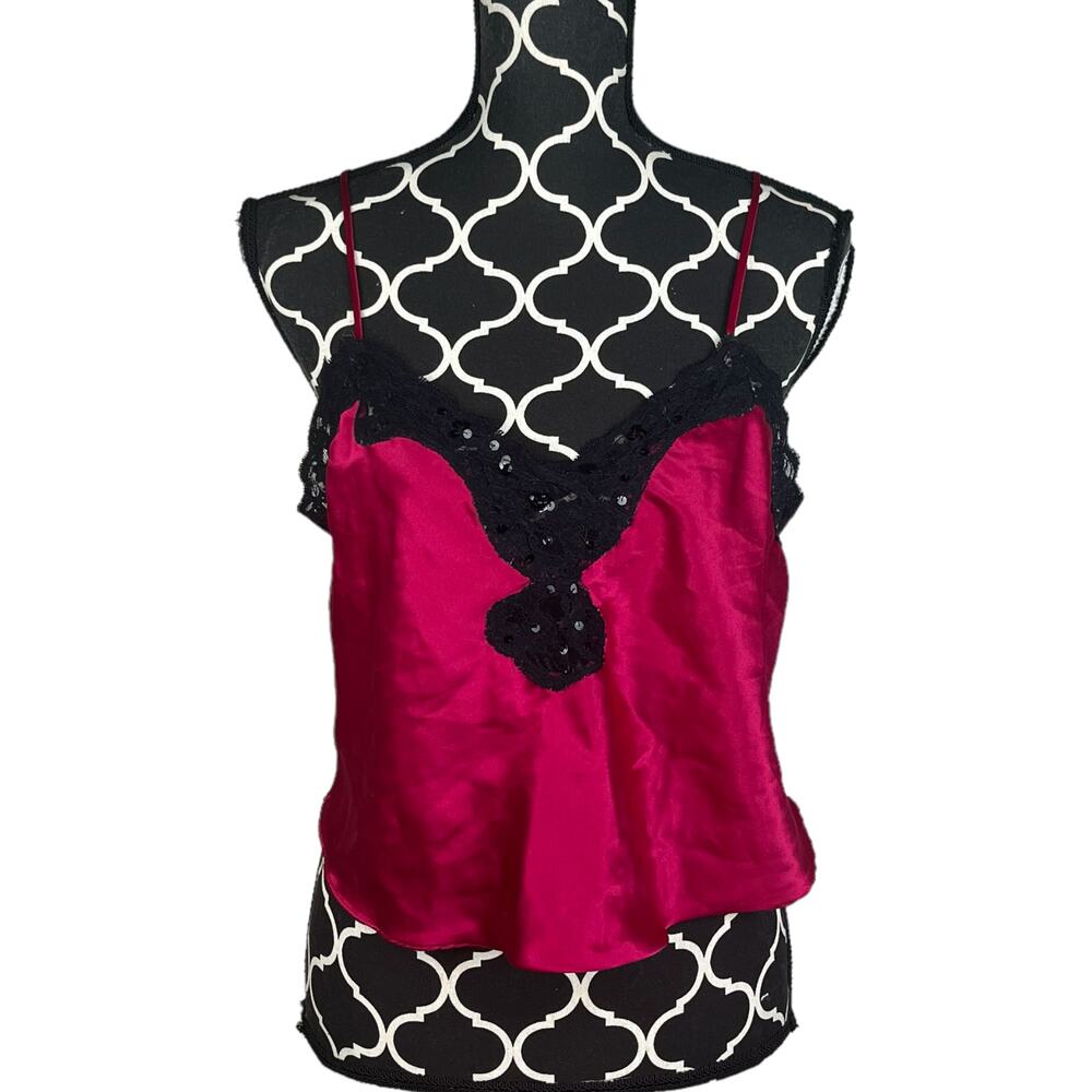 Vintage Victoria's Secret Pink and Black Lace Slip Sz M